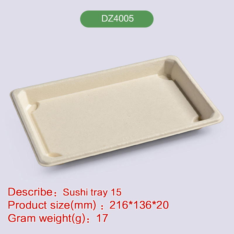 8.5''*5.4''Sushi tray Biodegradable disposable compostable bagasse pulp-DZ4005