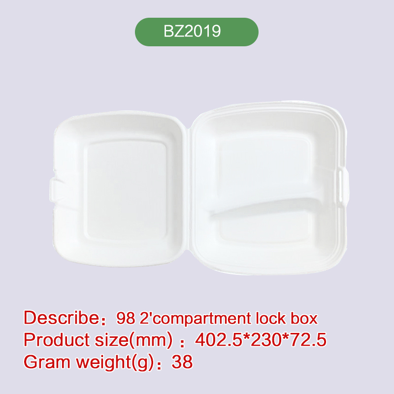 Clamshell hinge hamburger box Biodegradable disposable compostable bagasse pulp-BZ2019