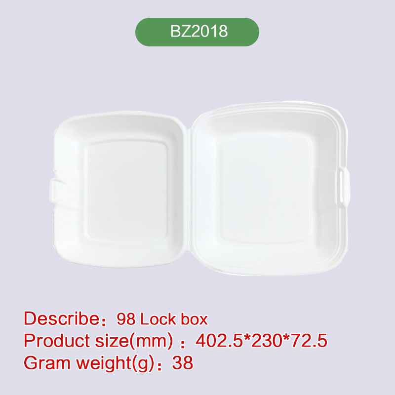 Clamshell hinge hamburger box Biodegradable disposable compostable bagasse pulp-BZ2018