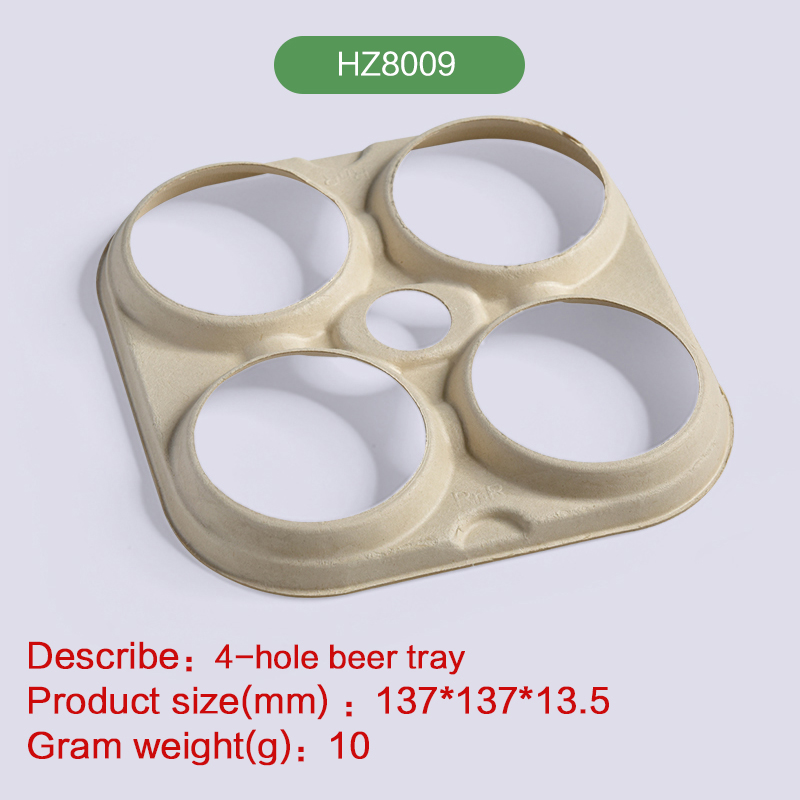 4-hole Beer tray Biodegradable disposable compostable bagasse pulp-HZ8009